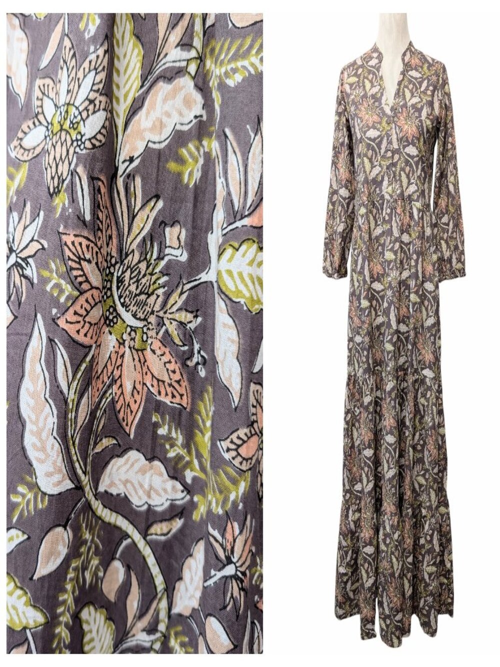 Karma East Women NWT Sz XS Morialta Floral Tiered Cotton Relaxed Boho Maxi Dress
